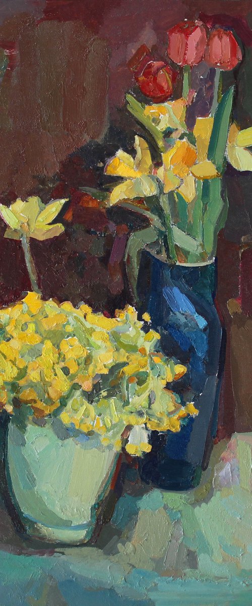 Yellow flowers with tulips by Taron Khachatryan