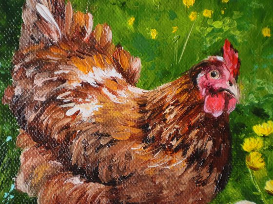 Mother Hen and Baby Chicks, Animal Artwork, Barnyard, Farm Life