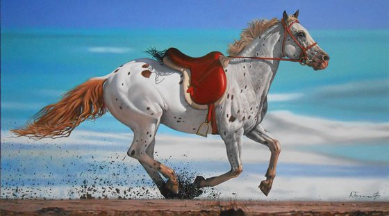 White Horse with Red Saddle