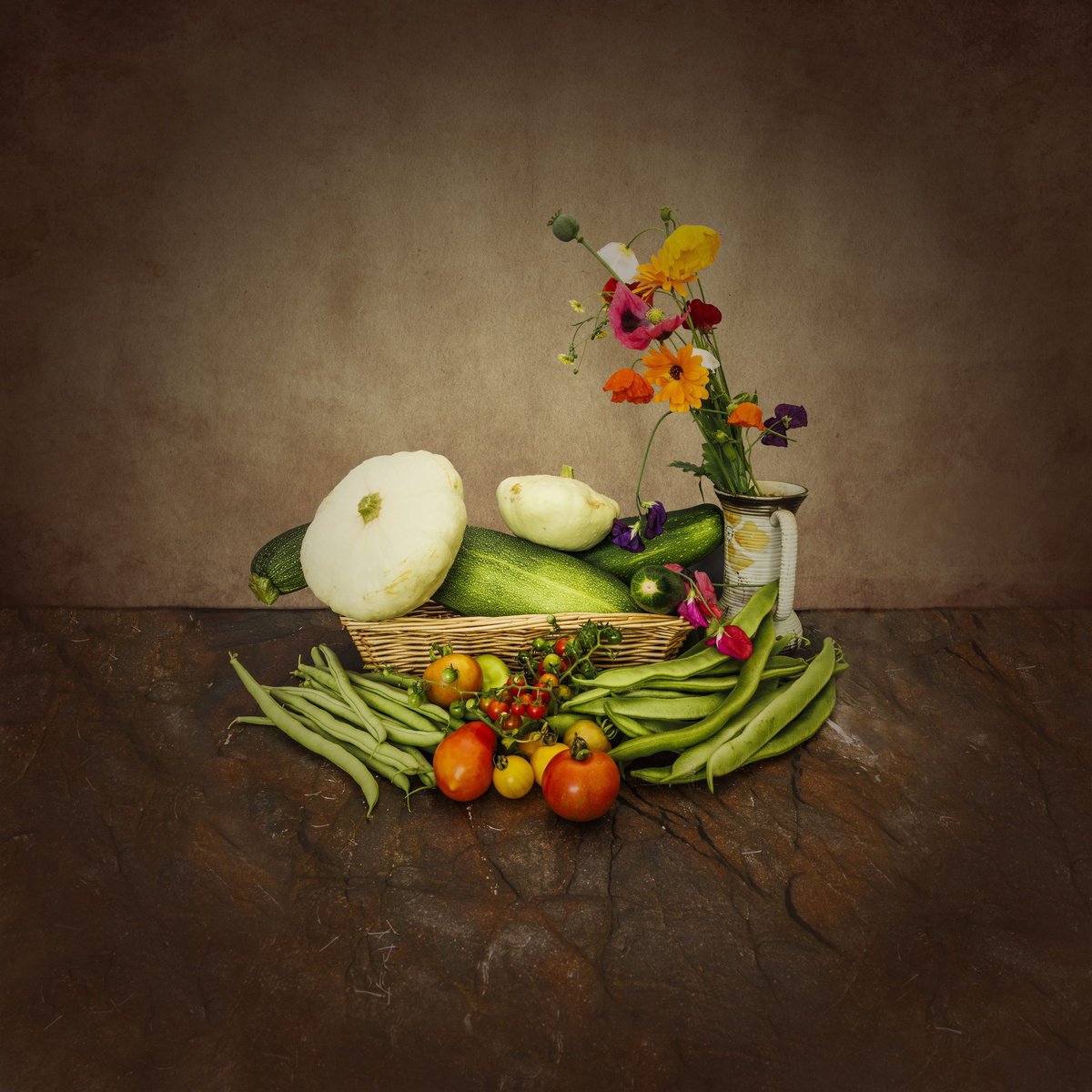 Photorealistic Photograph , Basket Of Mixed Vegetables By Michael Mchugh, 24 X 24, Artwork For Sale On Artfinder