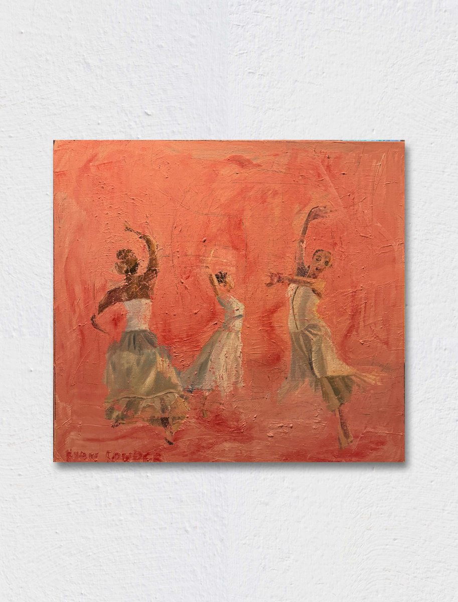 Expressive Portrait Oil Painting By Ryan Louder, 24 X 24", Three Dancers, Original Artwork