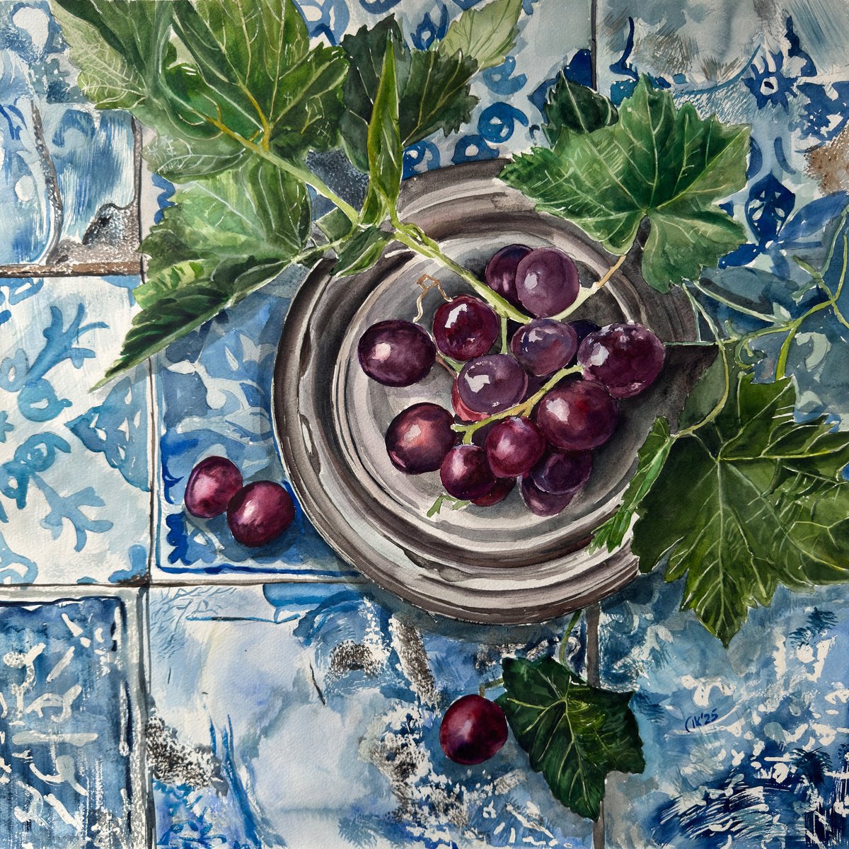 Photorealistic Watercolour , Portuguese Harvest - Grapes By Irina Kurganskaya, 20 X 20, Artwork For Sale On Artfinder