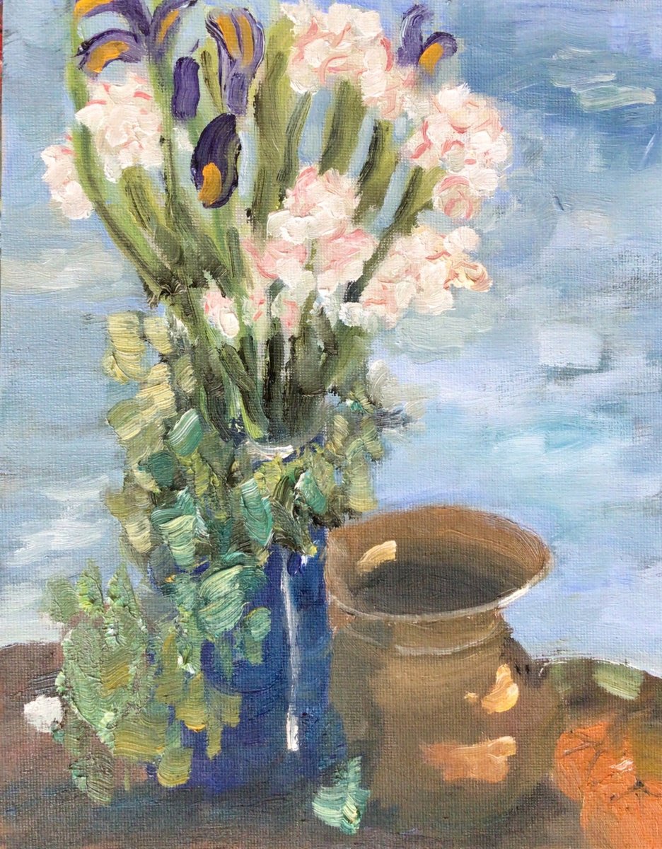 Dianthus and Irises by Julian Lovegrove Art