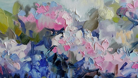 Painting Hydrangeas, Bouquet of flowers, flowering hydrangea