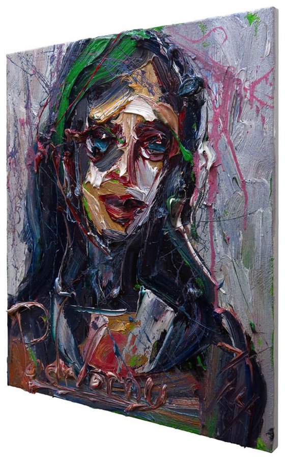 UNTITLED m870 - Original oil painting large expressionism female signed portrait
