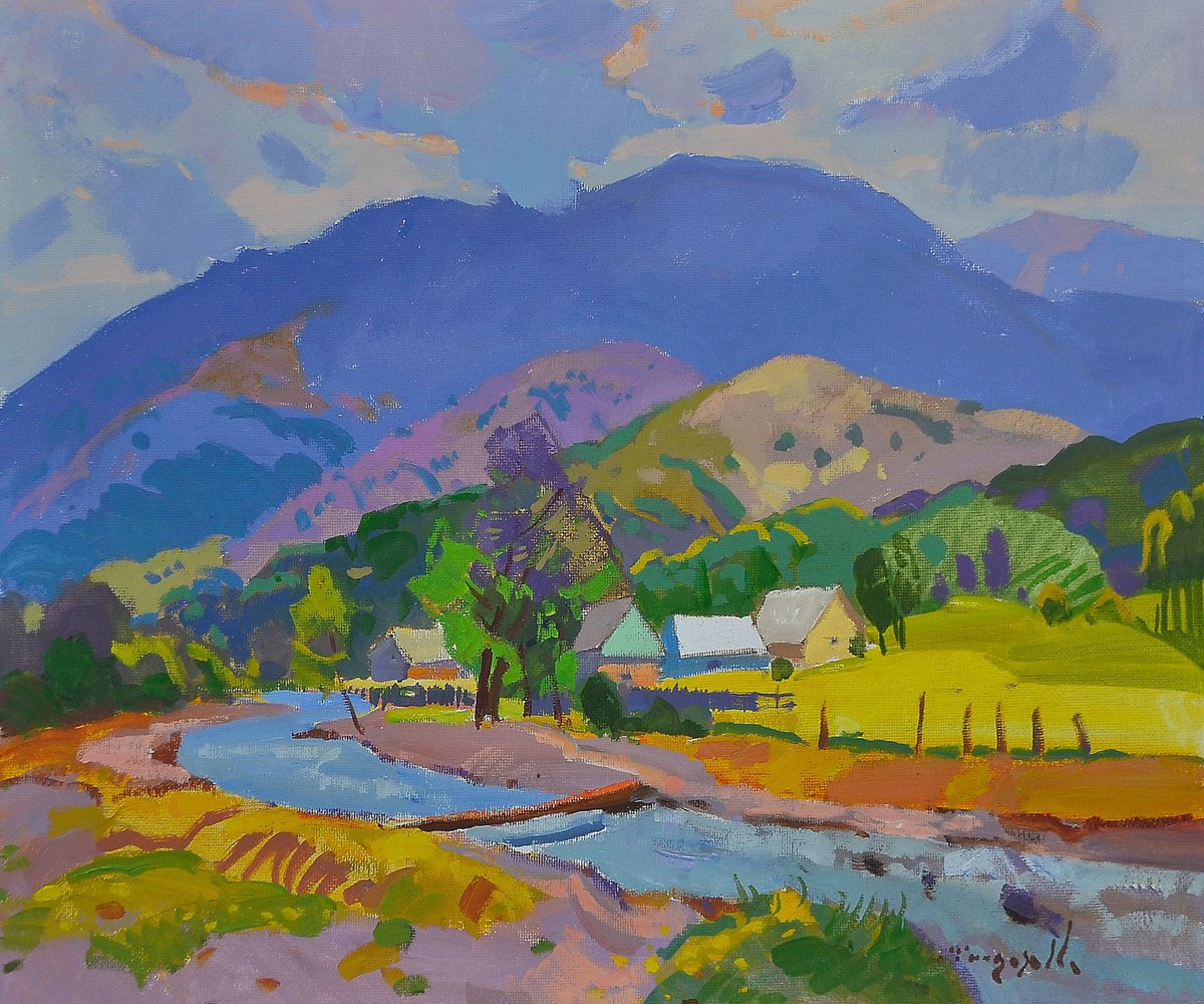 Impressionistic Landscape Oil Painting By Alexander Shandor, 27 X 22, Around The River, Original Artwork