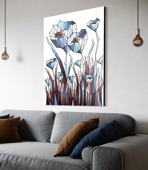 STAINED GLASS BLUE CORNFLOWERS