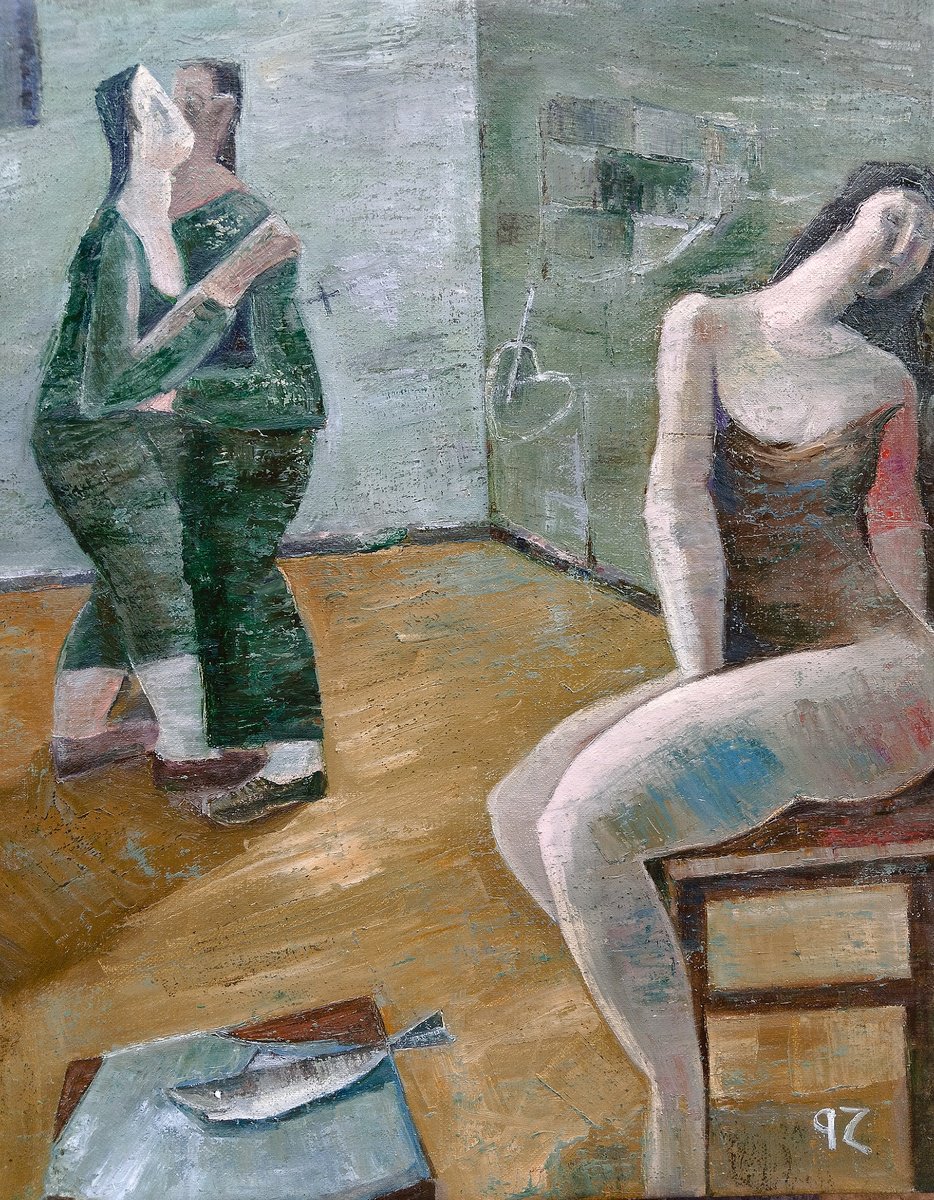 Expressive Portrait Oil Painting By Gegham Hunanyan, 16 X 20, Stillness And Motion, Original Artwork