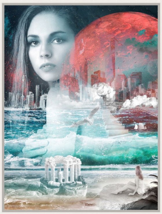 THE SEA GODDESS | Digital Painting printed on Alu-Dibond with white wood frame | Unique Artwork | 2019 | Simone Morana Cyla | 64 x 85 cm | Art Gallery Quality |