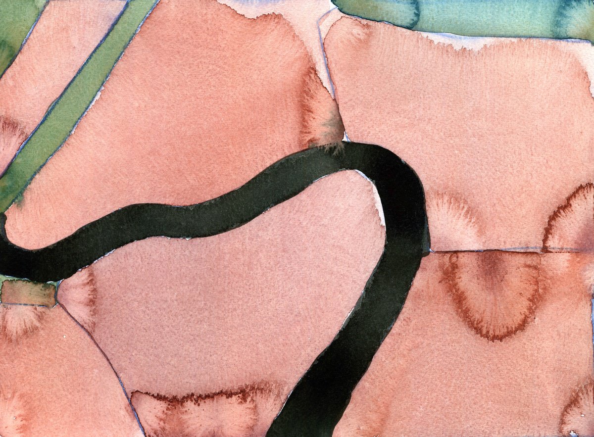 Abstract Watercolour By Elizabeth Anne Fox, 13 X 10, Bend In The Black River, Original Artwork
