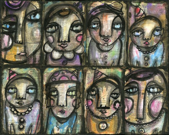 Funky Faces - Mixed Media Painting by Kathy Morton Stanion