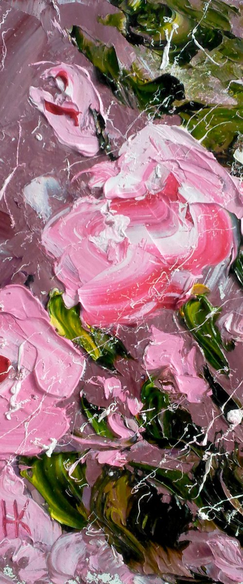 Rose Painting Floral Original Art Small Oil Impasto Artwork Flower Home Wall Art 6 by 8" by Halyna Kirichenko by Halyna Kirichenko