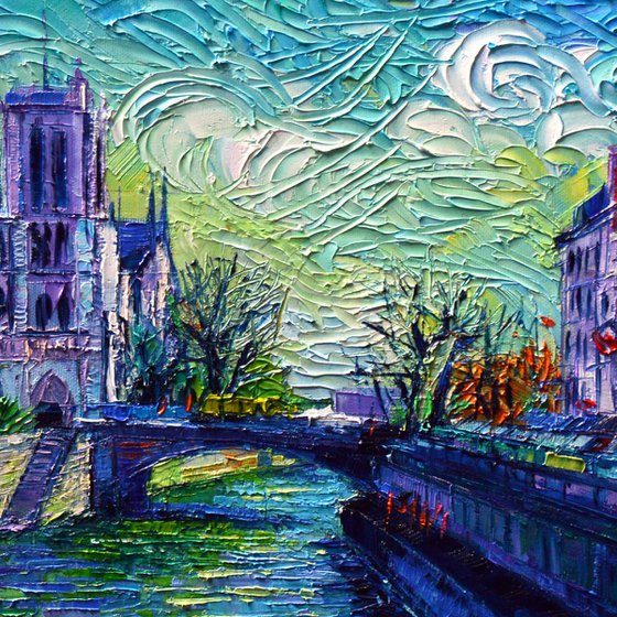 I LOVE PARIS IN THE SPRINGTIME - modern impressionist palette knife oil painting