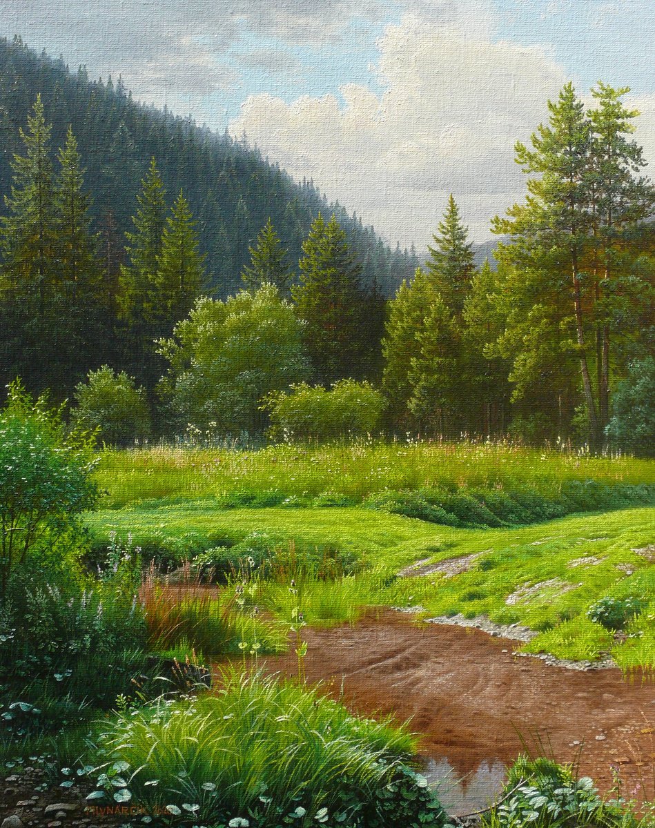 Photorealistic Landscape Oil Painting By Mlynarcik Emil, 16 X 20", On The Way To The Forest, Original Artwork