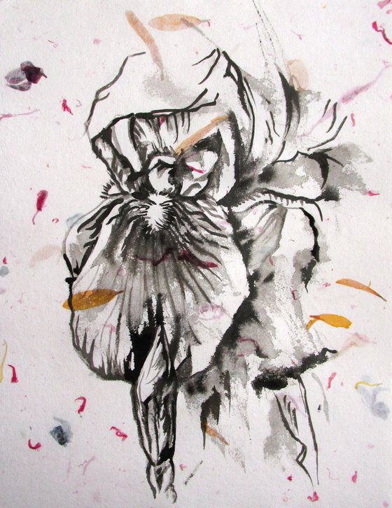 Iris drawing on hand made flower paper