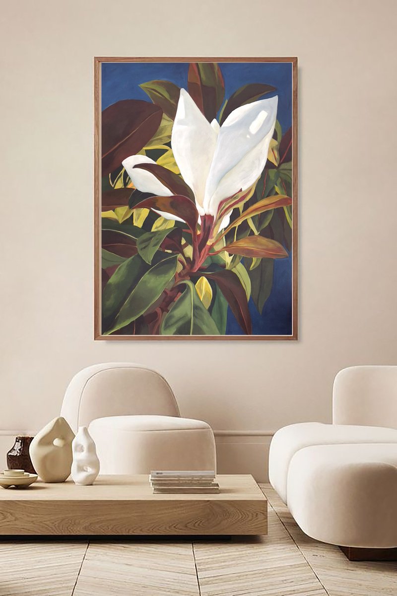 Photorealistic Botanical Acrylic Painting By Anahita Ghazanfari, 31 X 43, Magnolia 5, Original Artwork