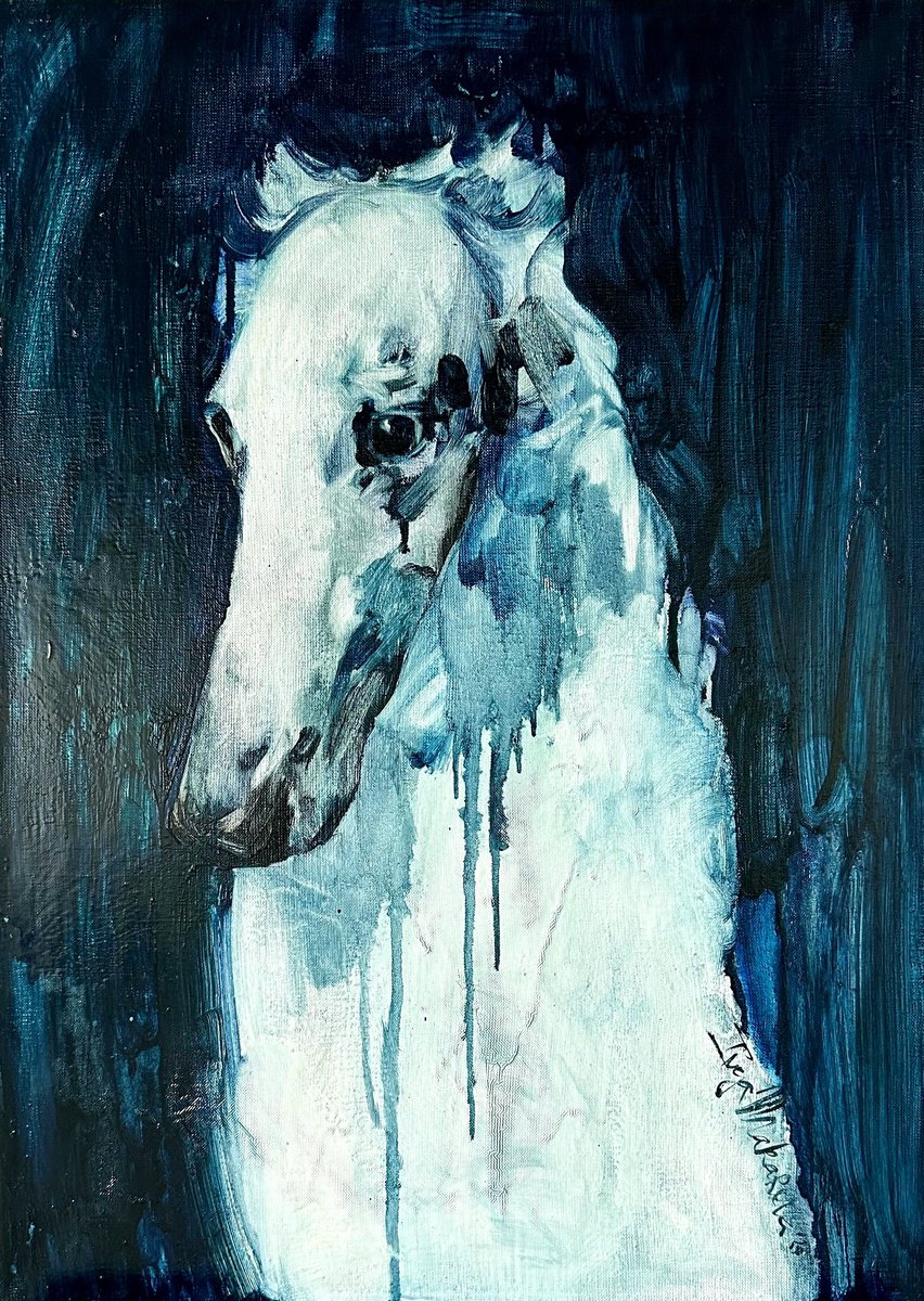 Expressive Animal Oil Painting By Inga Makarova, 20 X 27, White Dog, Original Artwork