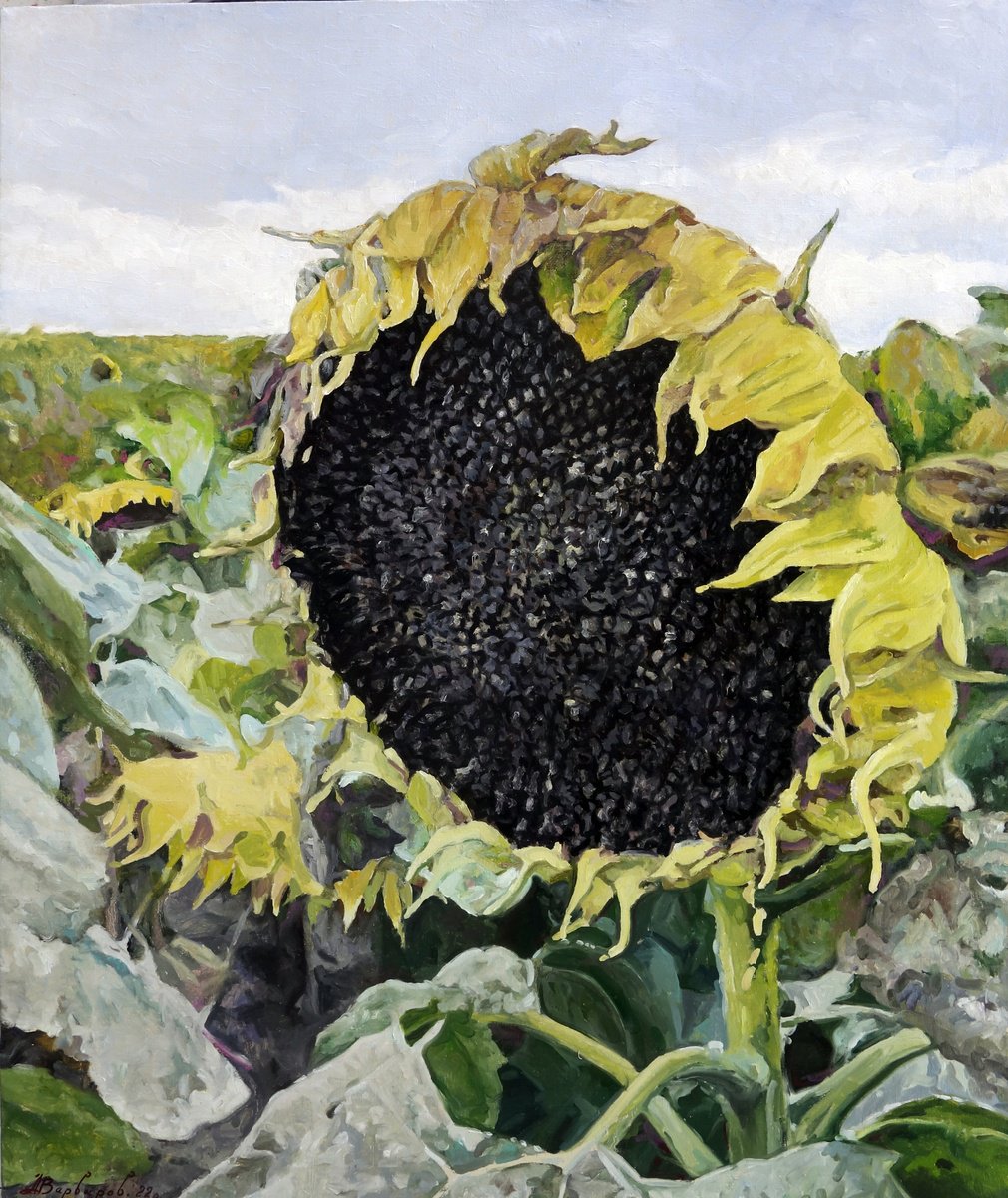 Impressionistic Botanical Oil Painting By Anatolii Varvarov, 39 X 46, Seeds For The Future Harvest, Original Artwork