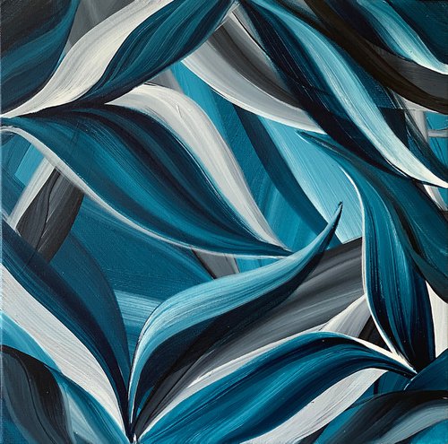 Exotic Leaves Botanical - Shades of white and navy blue by Marina Skromova
