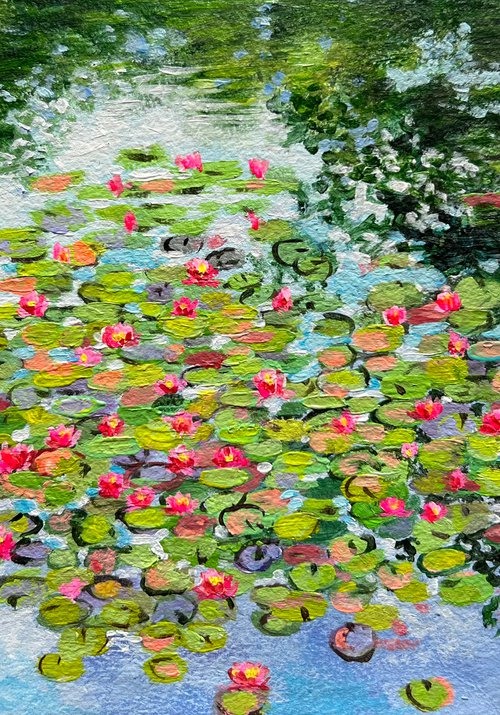 Water lilies paradise! Acrylic painting on handmade paper by Amita Dand