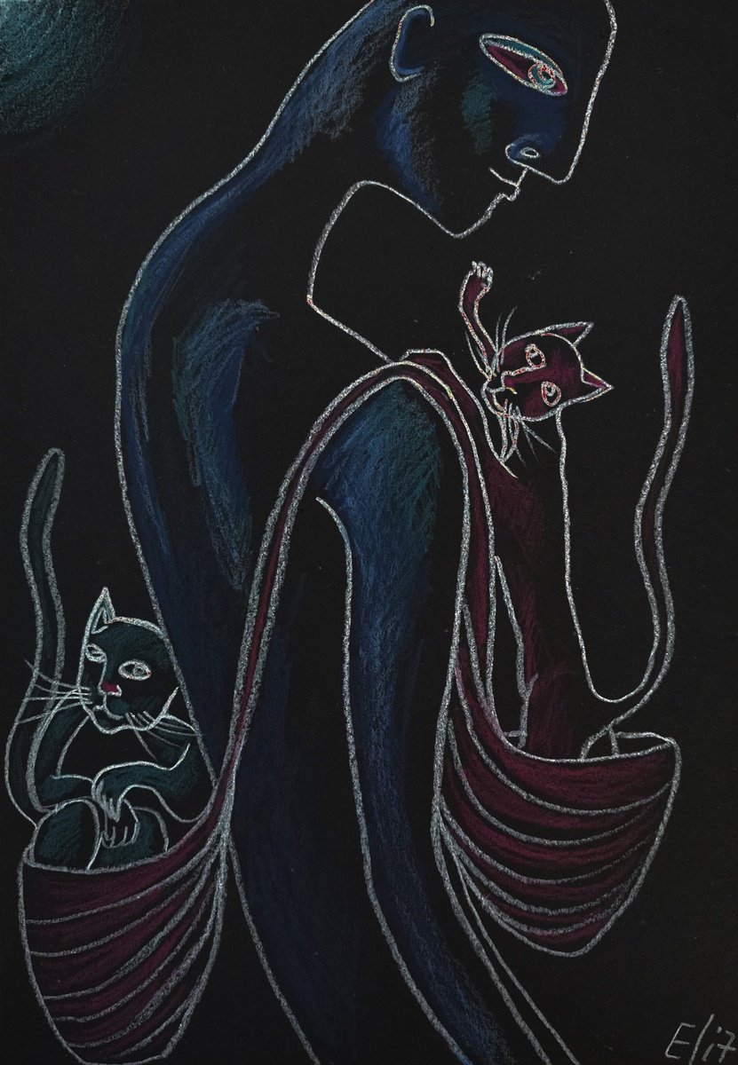 Expressive Animal Pencil Drawing By Elisheva Nesis, 9 X 13, Rear And Front, Original Artwork