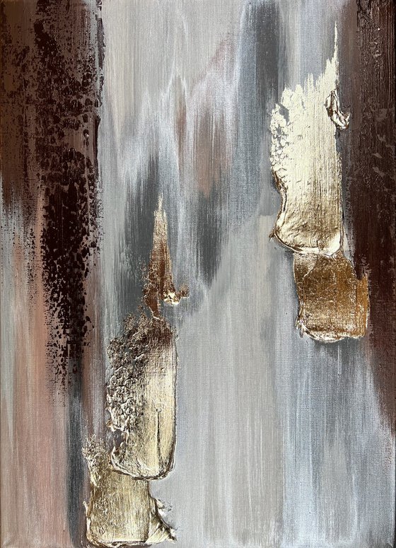 Textured gold and silver relief