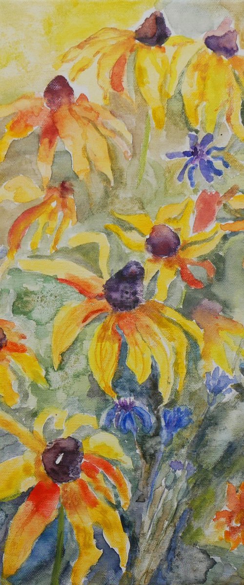 Wildflower Meadow: Rudbeckia & Cornflowers by Elena Lykhodid