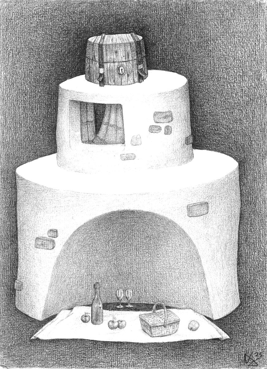 Cityscapes Pencil Drawing By Andromachi Giannopoulou, 6 X 8, Picnic Cave, Original Artwork