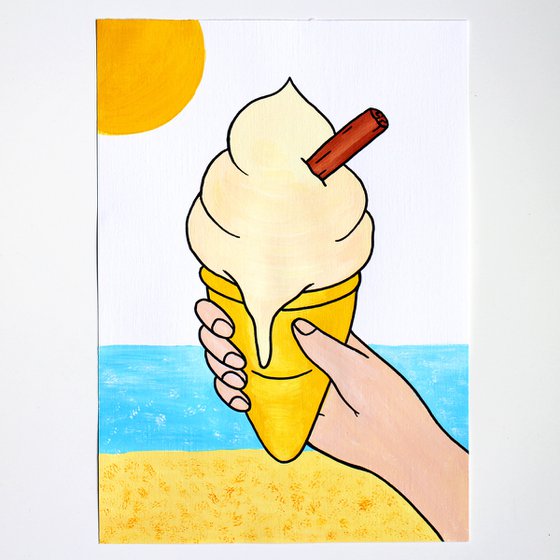 Ice Cream with Flake Pop Painting on A4 Paper (Unframed)