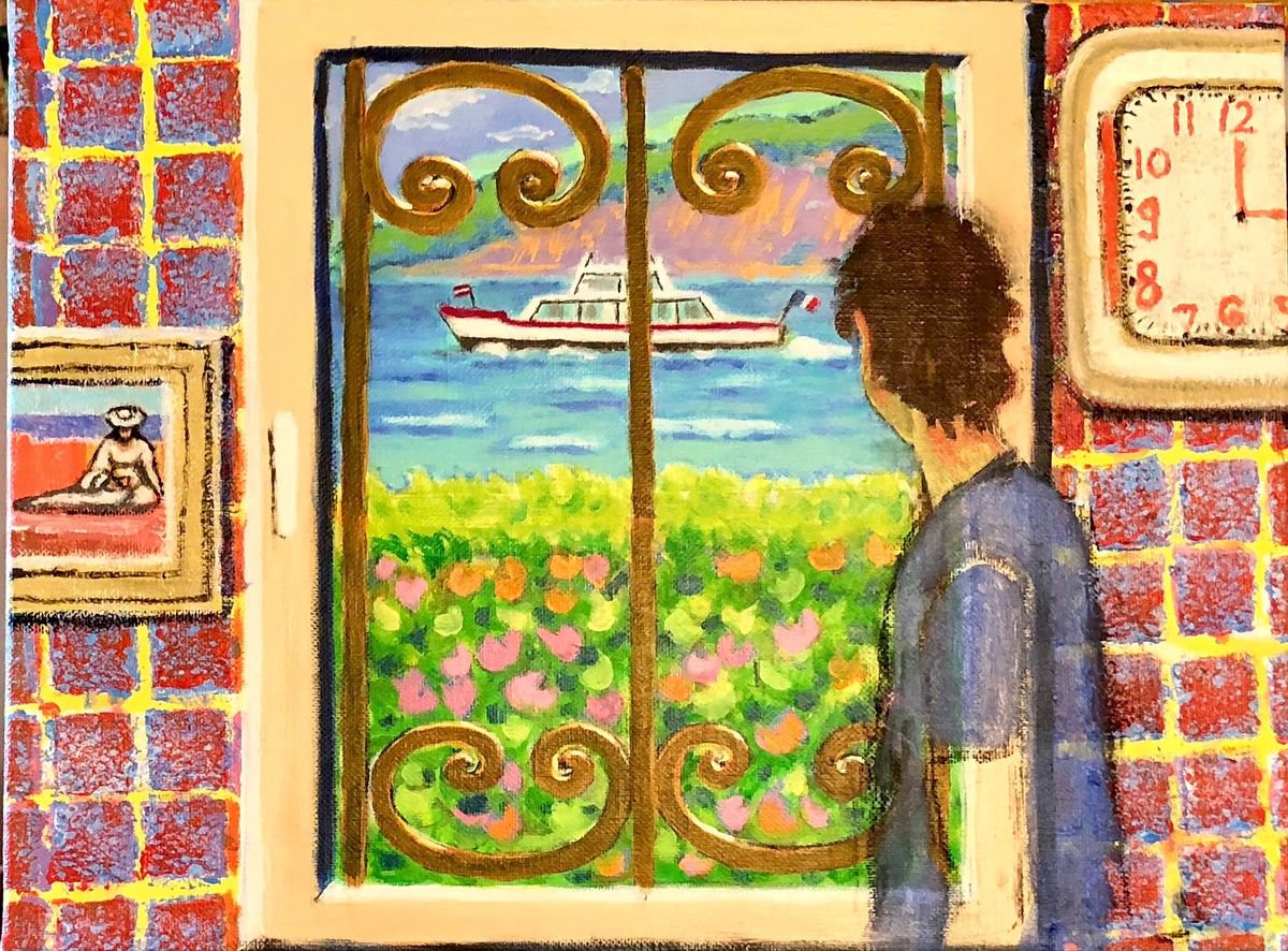 Expressive Portrait Acrylic Painting By Susan Stewart, 16 X 12", "Time Traveler", Original Artwork