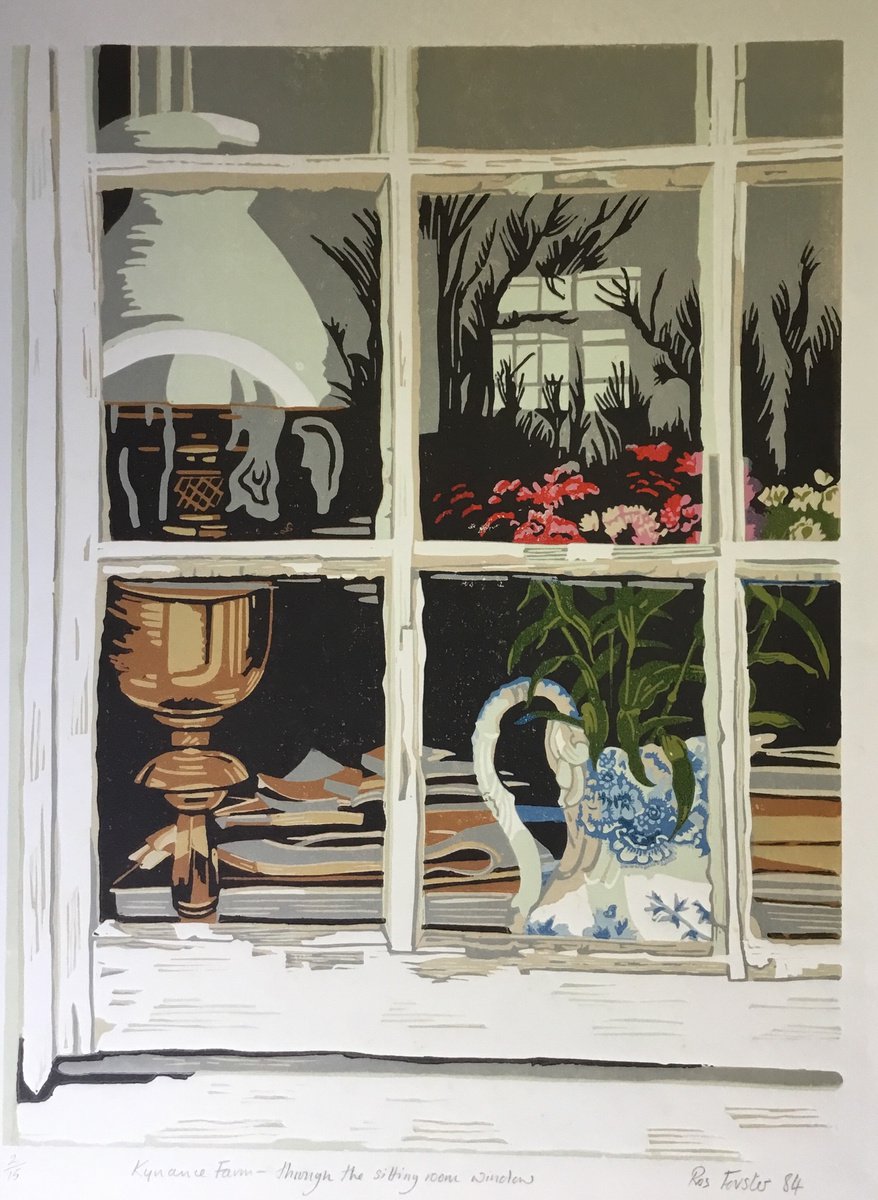 Botanical Linocut By Rosalind Forster, 15 X 20", Kynance Farm -Through The Window, Original Artwork
