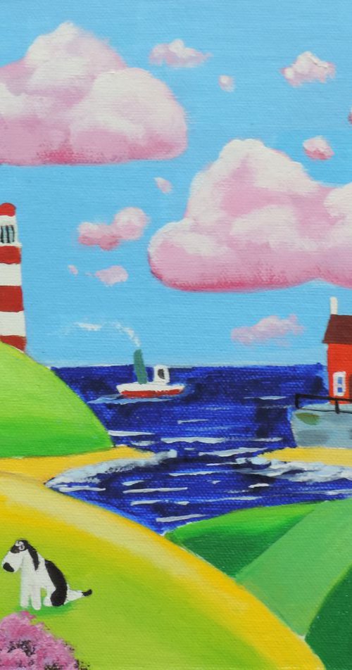 Seaside harbour small panel 10" x 8" by Gordon Bruce