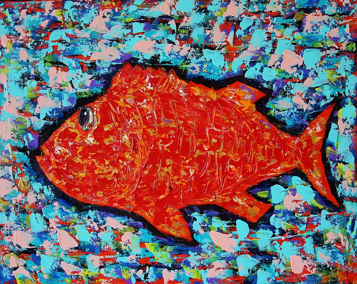 Organic Animal Acrylic Painting By Denys Kuvaiev, 20 X 16, Fish For Youtube, Original Artwork