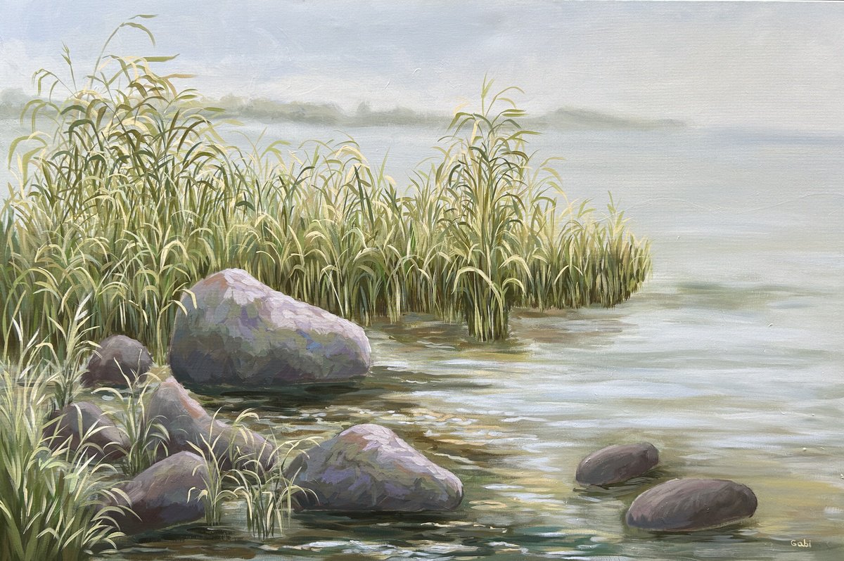 Impressionistic Landscape Acrylic Painting By Gabriele Prismantaite, 47 X 31, Tranquility Iii, Original Artwork