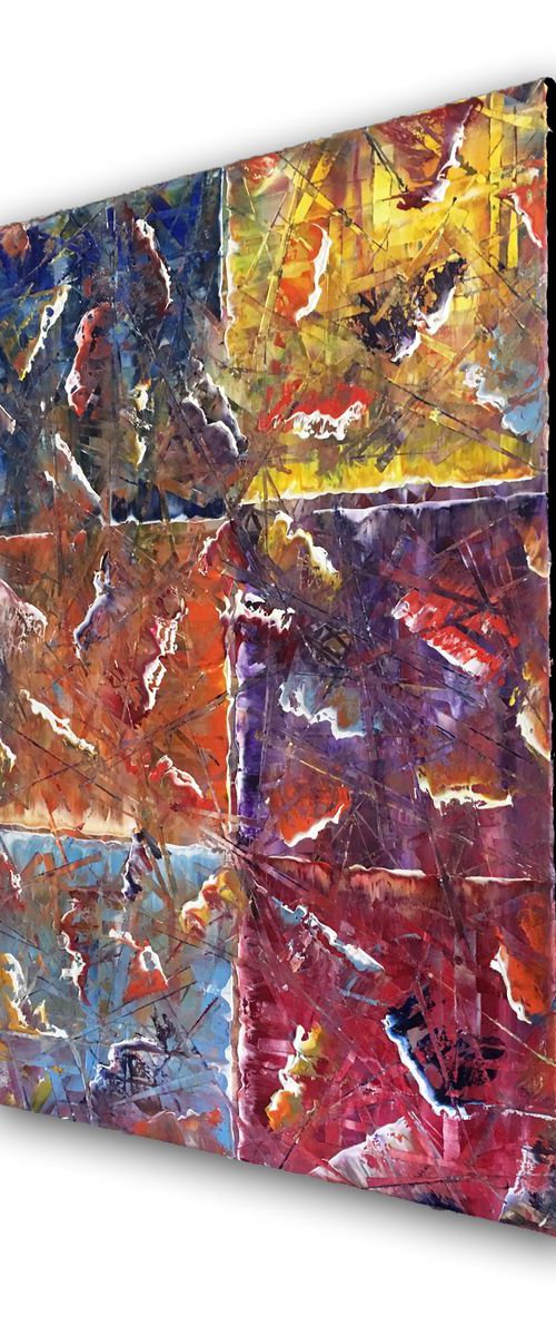 "Border Crossing" - SPECIAL PRICE - Original Highly Textured PMS Abstract Oil Painting On Canvas - 24" x 36" by Preston M. Smith (PMS)