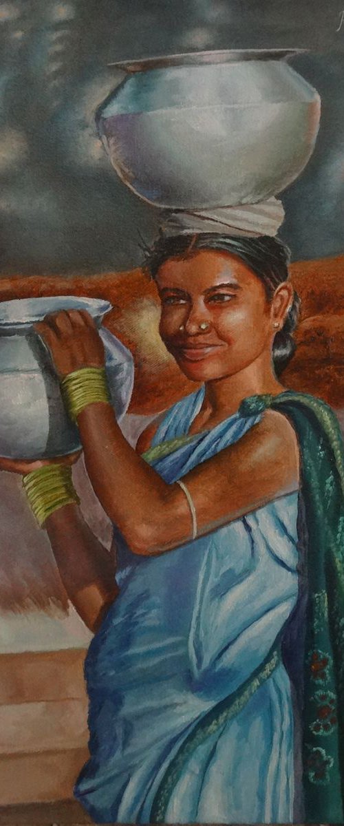 Girl carrying 2 andas by Ramya Sadasivam