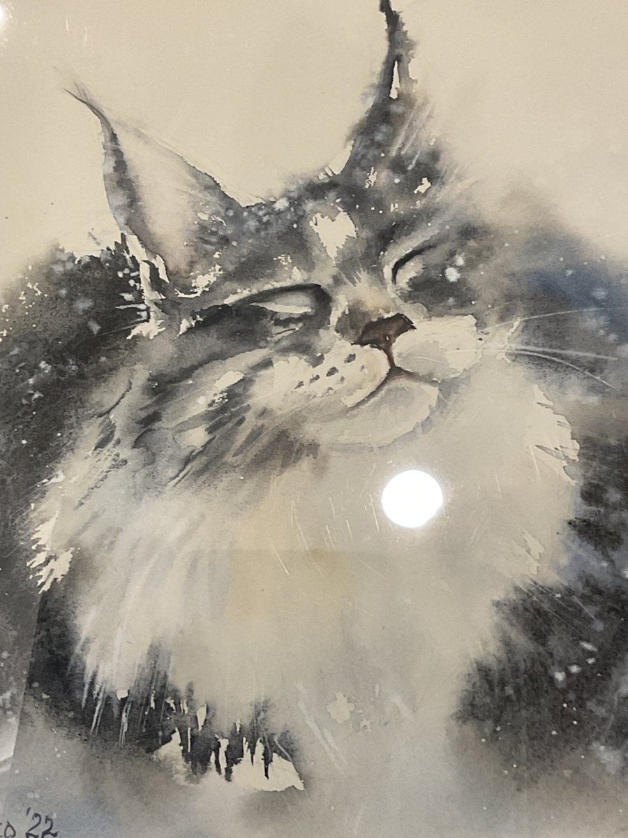 Illustrative Animal Watercolour By Natalia Butenko, 14 X 10", Snow Cat, Original Watercolour, Original Artwork