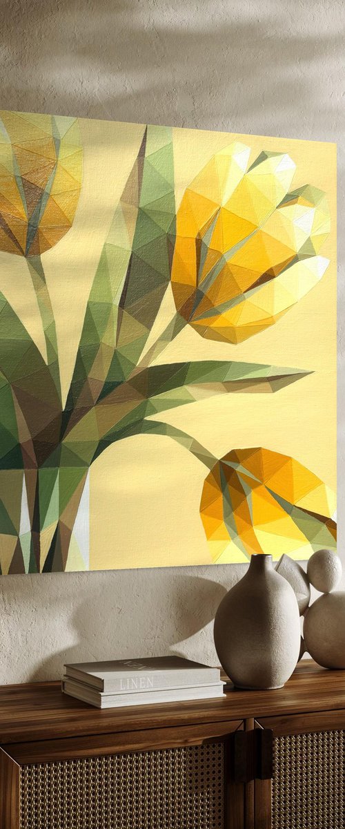 YELLOW SUNNY TULIPS IN A VASE by Maria Tuzhilkina
