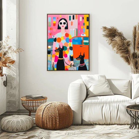 Luxury Woman with Dobermans