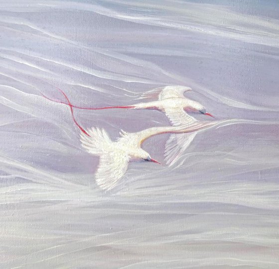 White Birds Blue Sea - large seascape oil painting