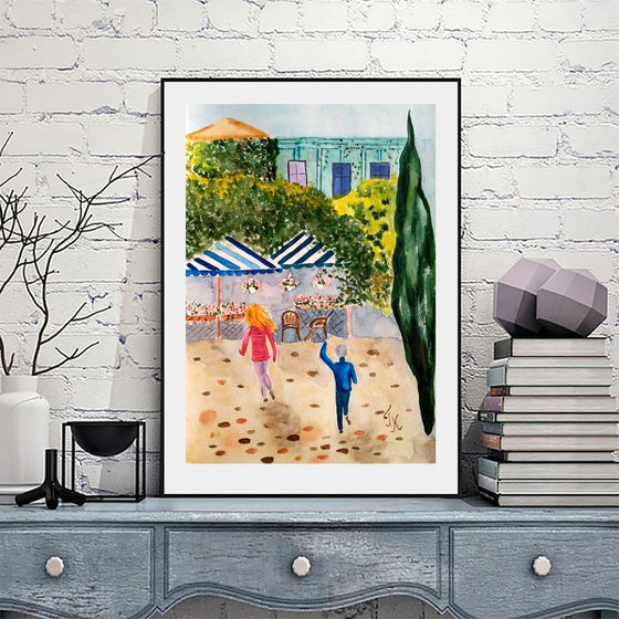 Lviv Painting Cityscape Original Art Ukraine Watercolor Children Artwork KIds Home Wall Art 12 by 17" by Halyna Kirichenko