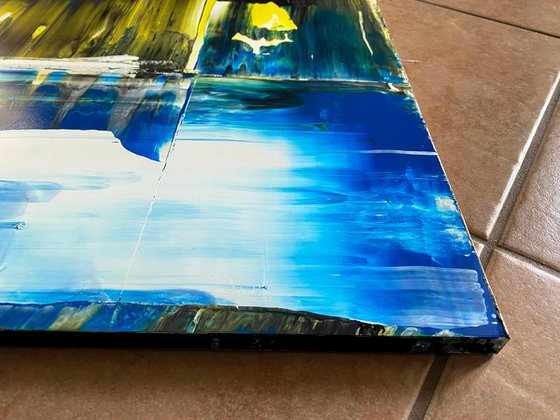 "Cold Front" - Save As A Series - Original PMS Abstract Acrylic Painting Diptych On Recycled Wooden Desk Panels - 54" x 26"