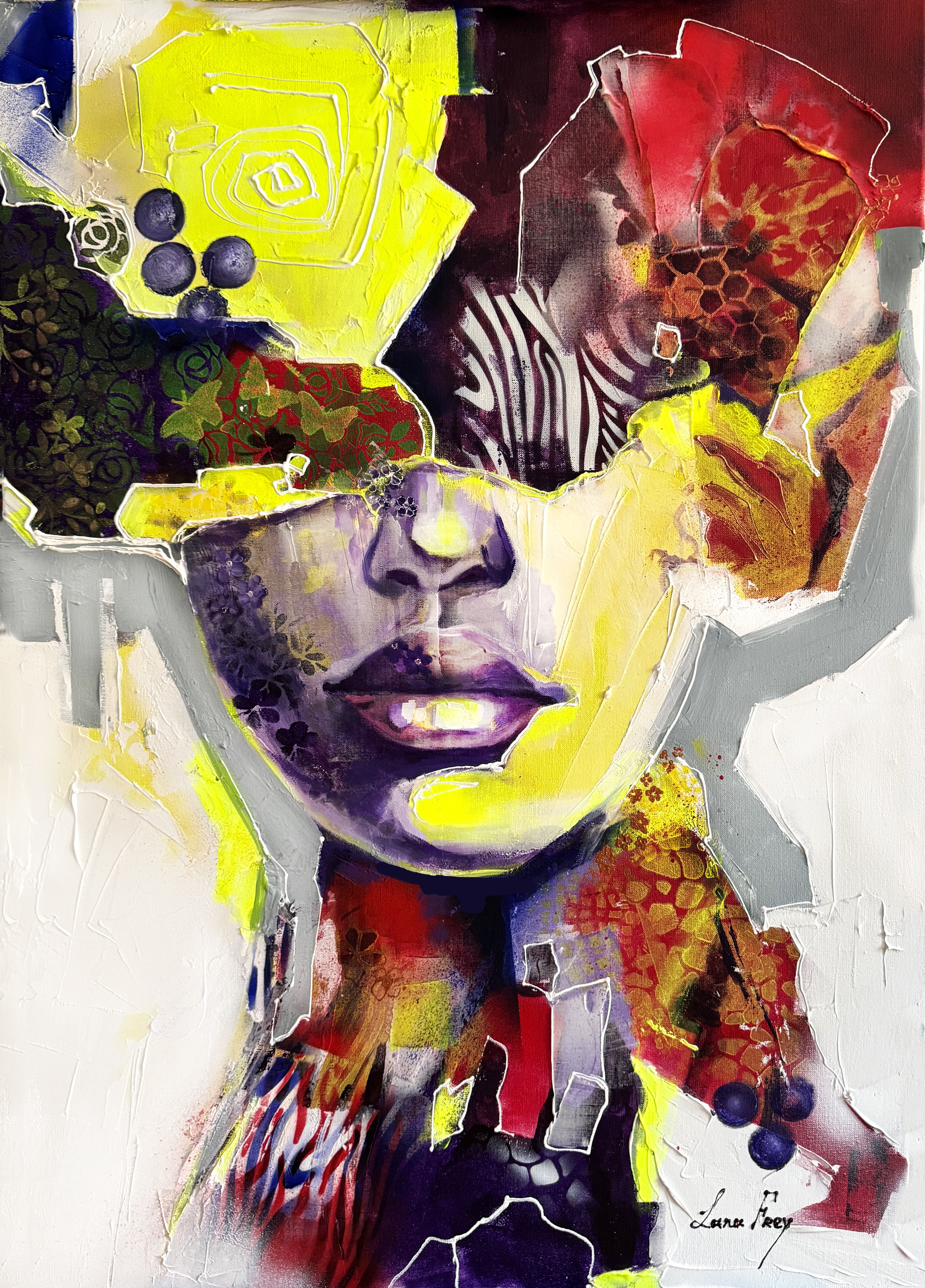 Expressive Portrait Oil Painting By Lana Frey, 28 X 39", Labyrinth Of Emotions, Original Artwork