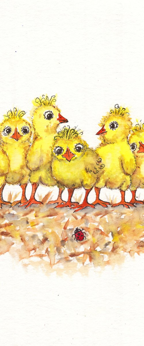 Baby Chicks and a Ladybug by MARJANSART