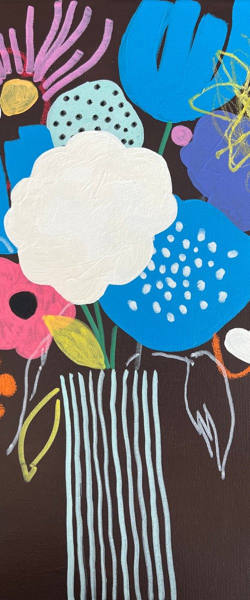 Vibrant Floral Vase on Noir by Sasha Robinson
