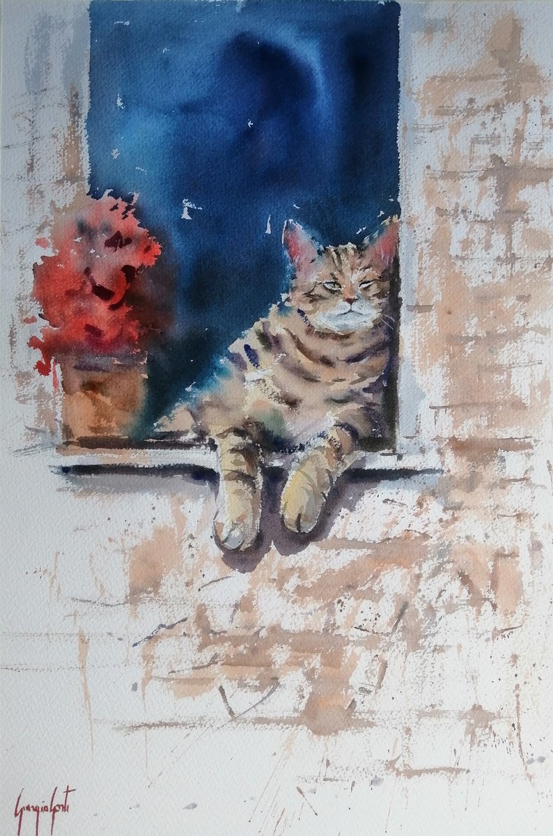 Impressionistic Watercolour , Cat 17 By Giorgio Gosti, 14 X 21, Artwork For Sale On Artfinder