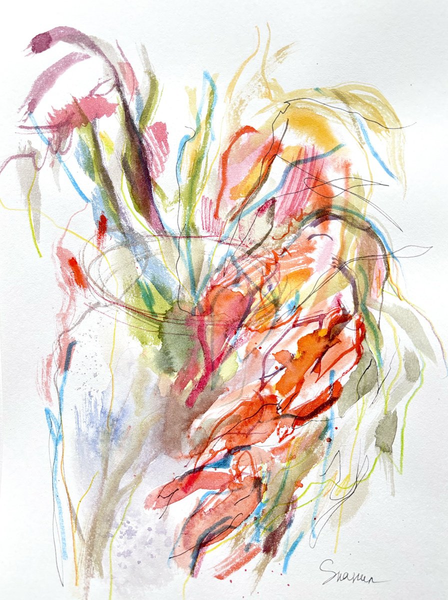 Expressive Botanical Watercolour By Mari Skakun, 8 X 11", Gladioli In October, Original Artwork