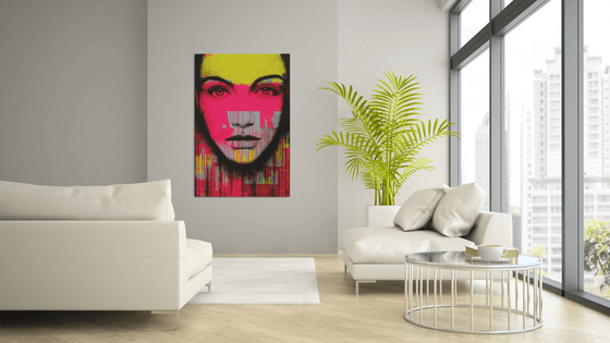 Bright Eyes - Portrait - Pop Art Girl Painting - Neon Pink - Ronald Hunter - 7N