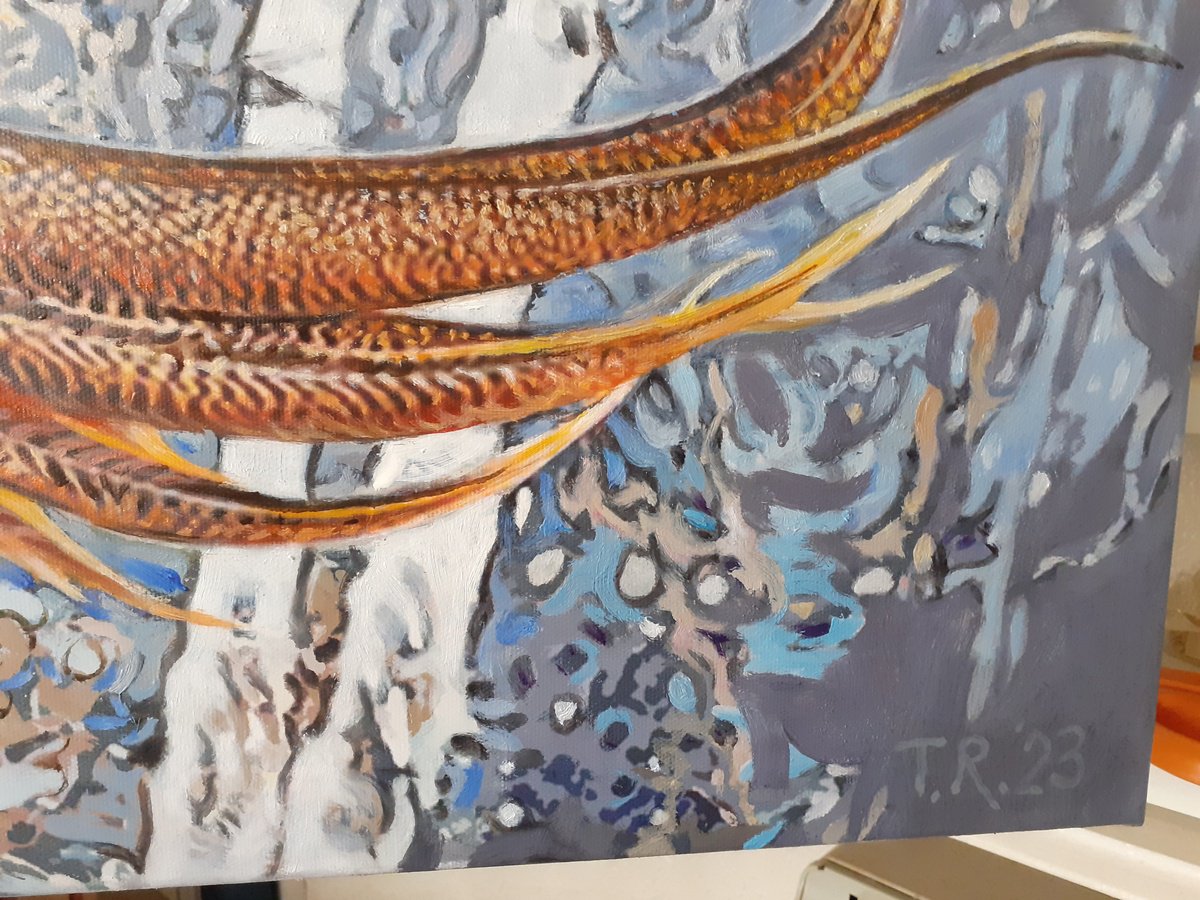 Impressionistic Animal Oil Painting By Tatiana Rezvaya, 51 X 24", Pheasants In Flight, Original Artwork