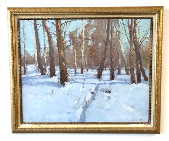 Winter Original oil painting  Handmade artwork Framed Ready to Hang One of a kind